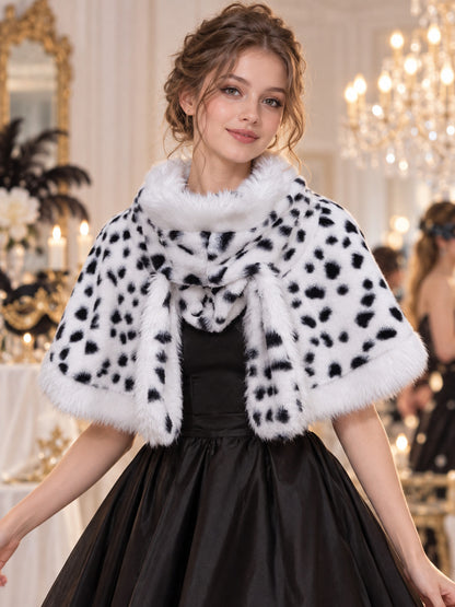 White Faux Fur Cape with Black Spots