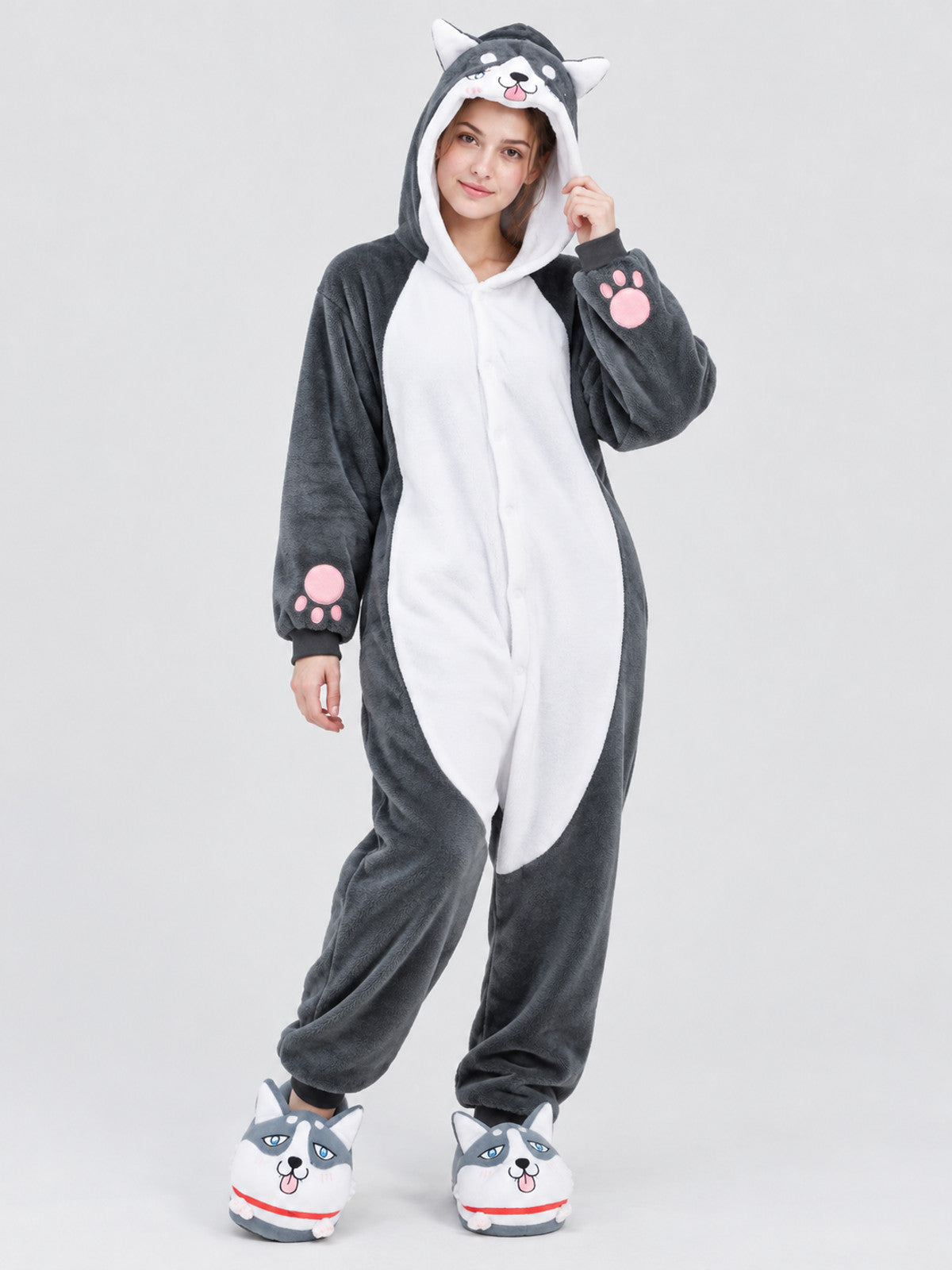 Flannel Kigurumi Pajama with Hood, Ears, and Face