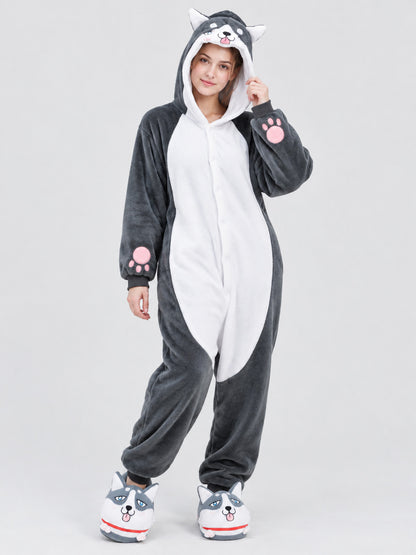 Flannel Kigurumi Pajama with Hood, Ears, and Face