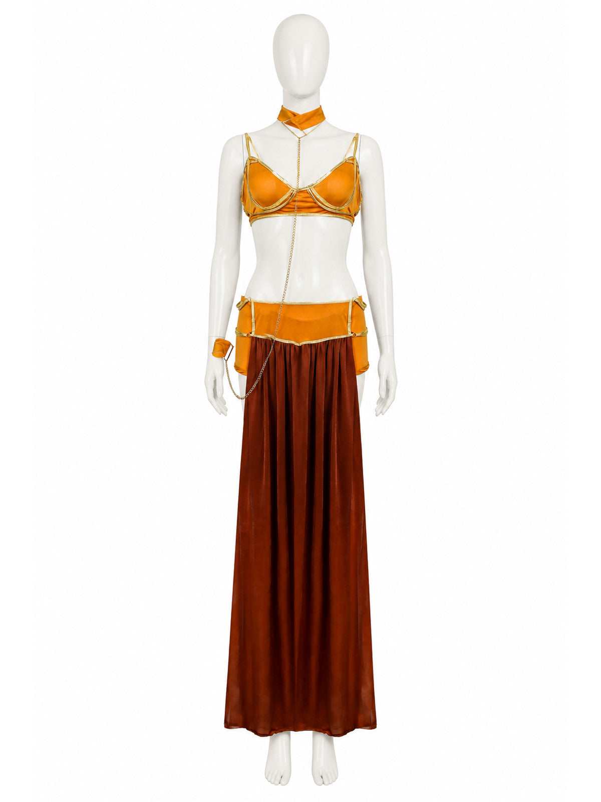 Long Off-the-Shoulder Dress in Orange and Brown