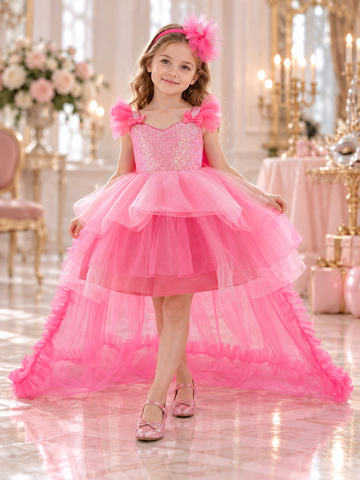 Kids' Festive Dress with Sequins and Bows
