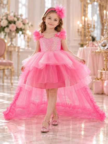 Kids' Festive Dress with Sequins and Bows