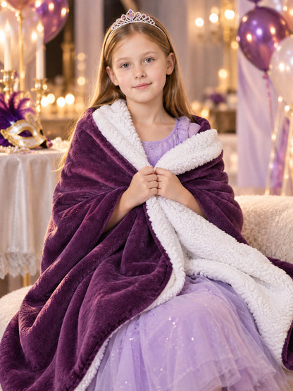 Reversible purple blanket with a white reverse side