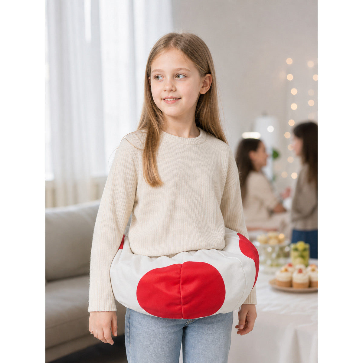 This hat is designed in the style of a mushroom character and is suitable for creating a themed look for costume events, Halloween, stage performances, and photo shoots. The model has a distinctive low, rounded shape with a domed top that r