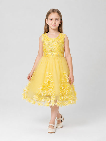 Yellow Girls' Tutu Dress with Flowers and Beads Costume Dresses detail
