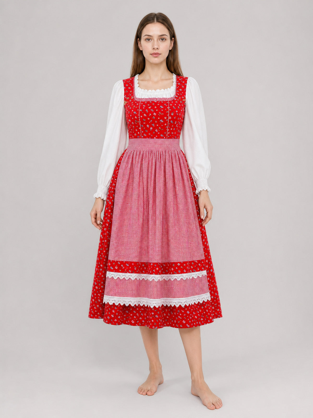 Red Riding Hood Cosplay Dress, Red and White Costume Dresses detail