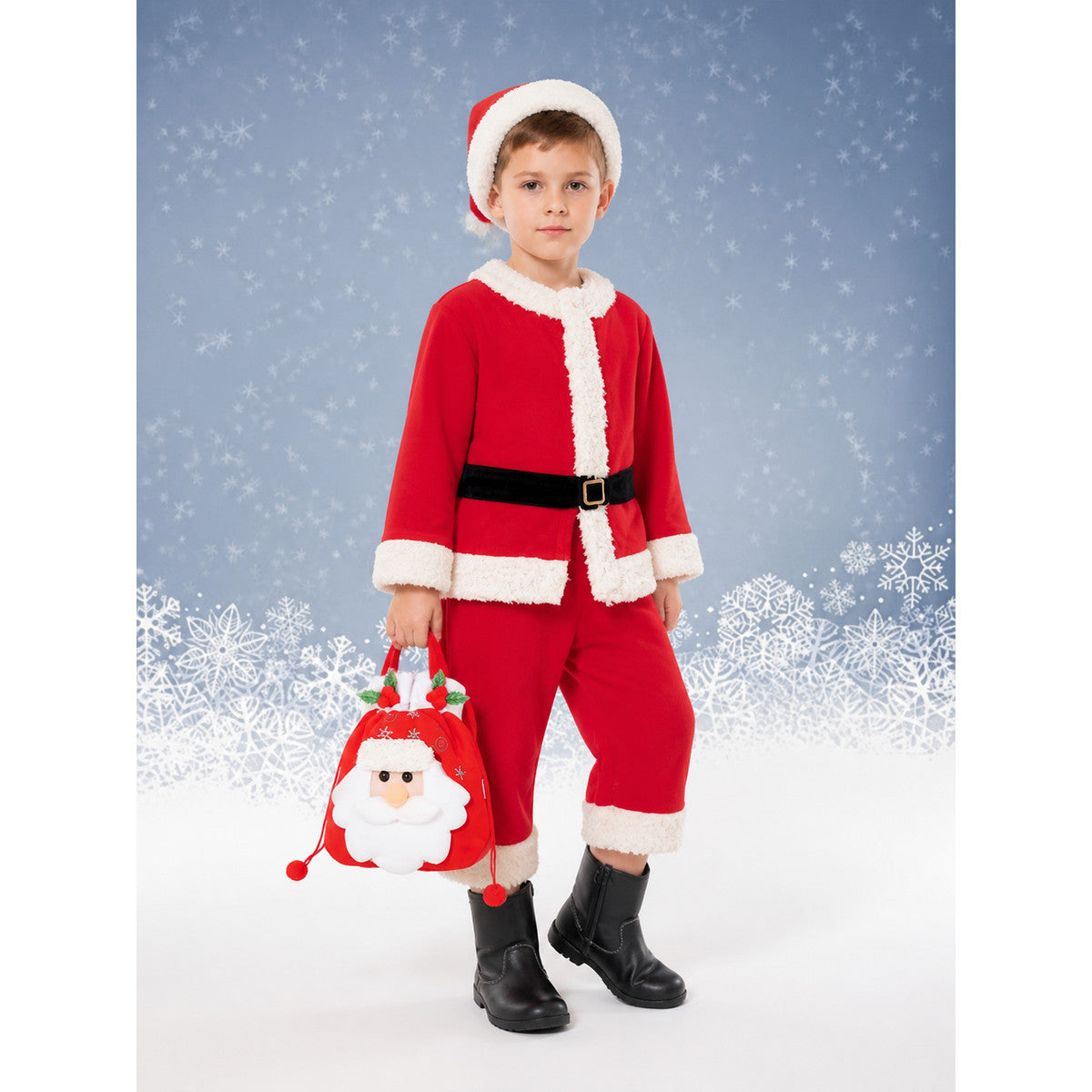 Red Santa Claus Costume with Hat and Bag Costume Headwear detail