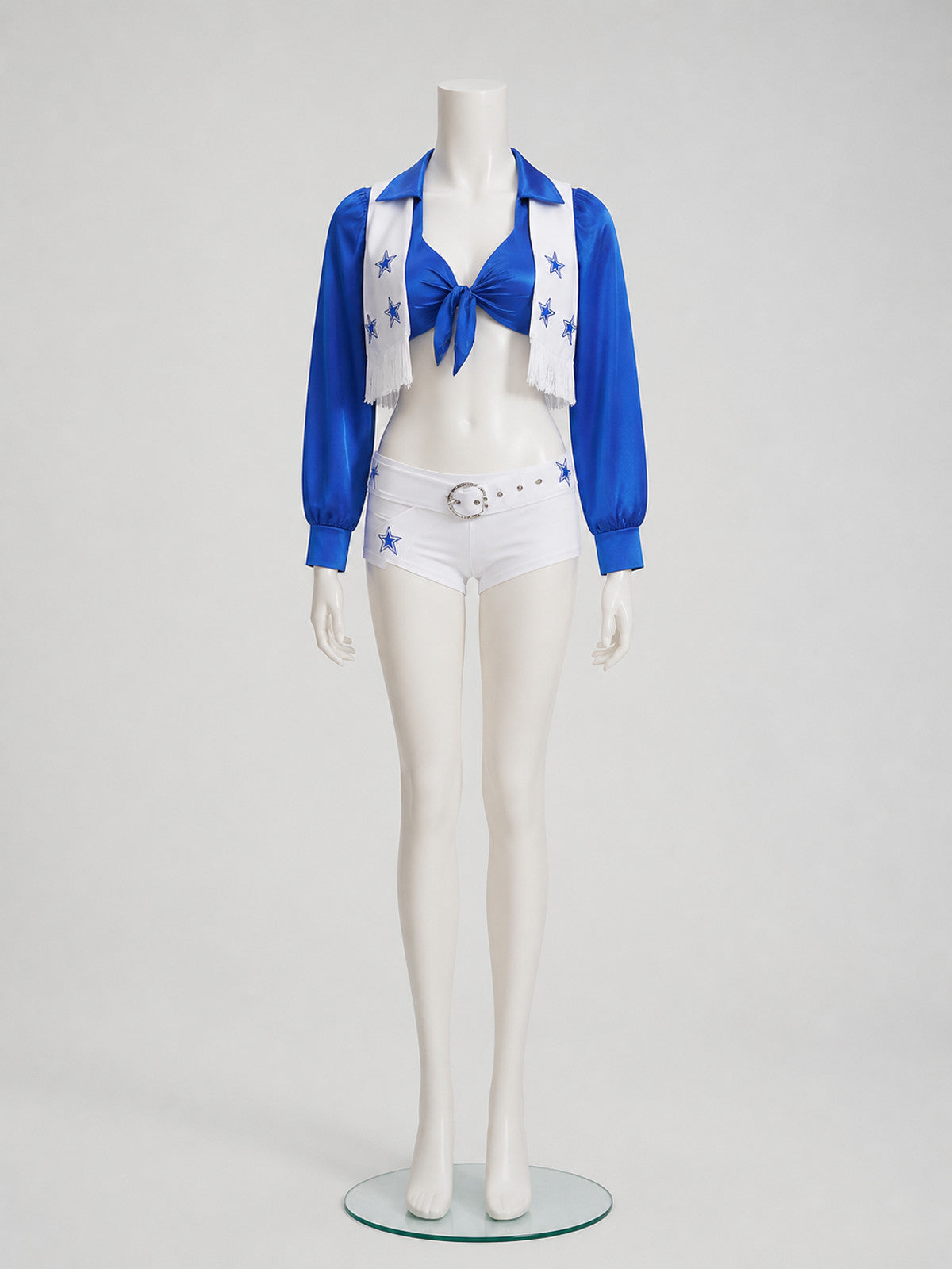 Blue and White Cheerleading-Style Set with Top and Shorts product detail