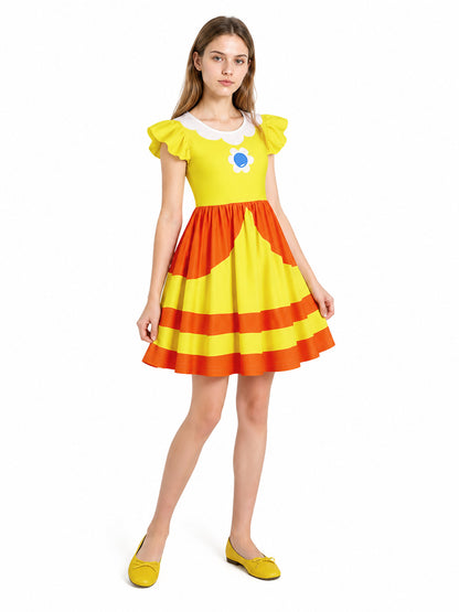 Children's Dress with Floral Print and Ruffles