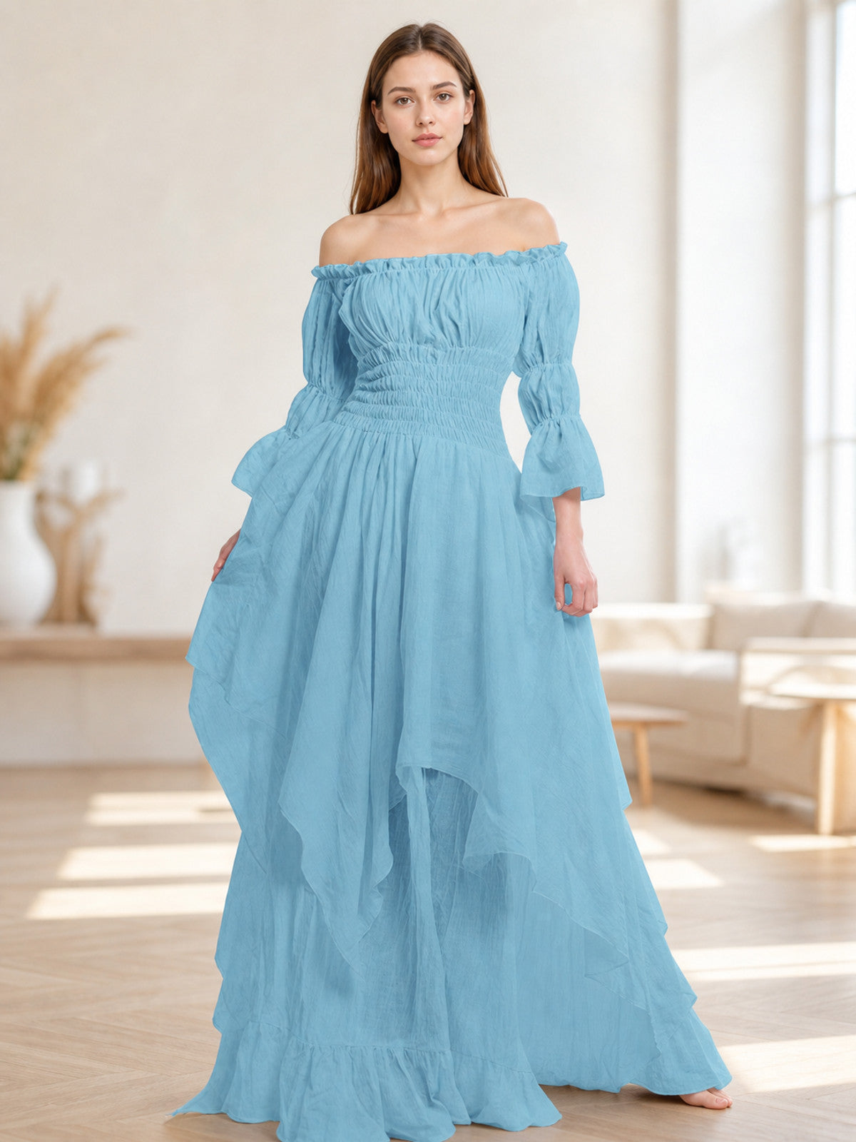 Off-the-Shoulder Dress with Long Sleeves