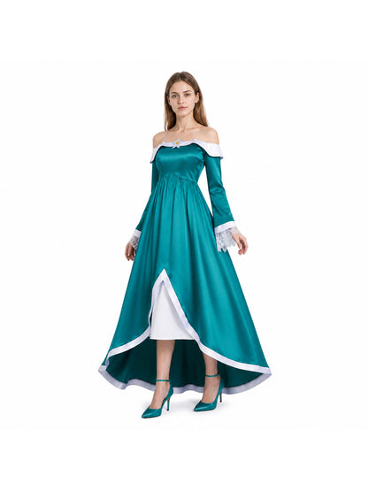 Long Stage Dress with White Collar and Brooch