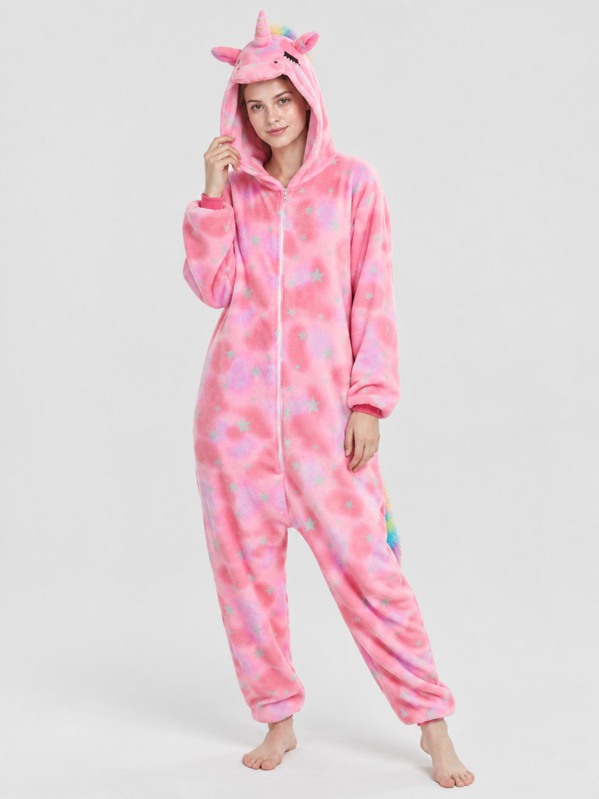 Pink Plush Hooded Unicorn Pajama Jumpsuit