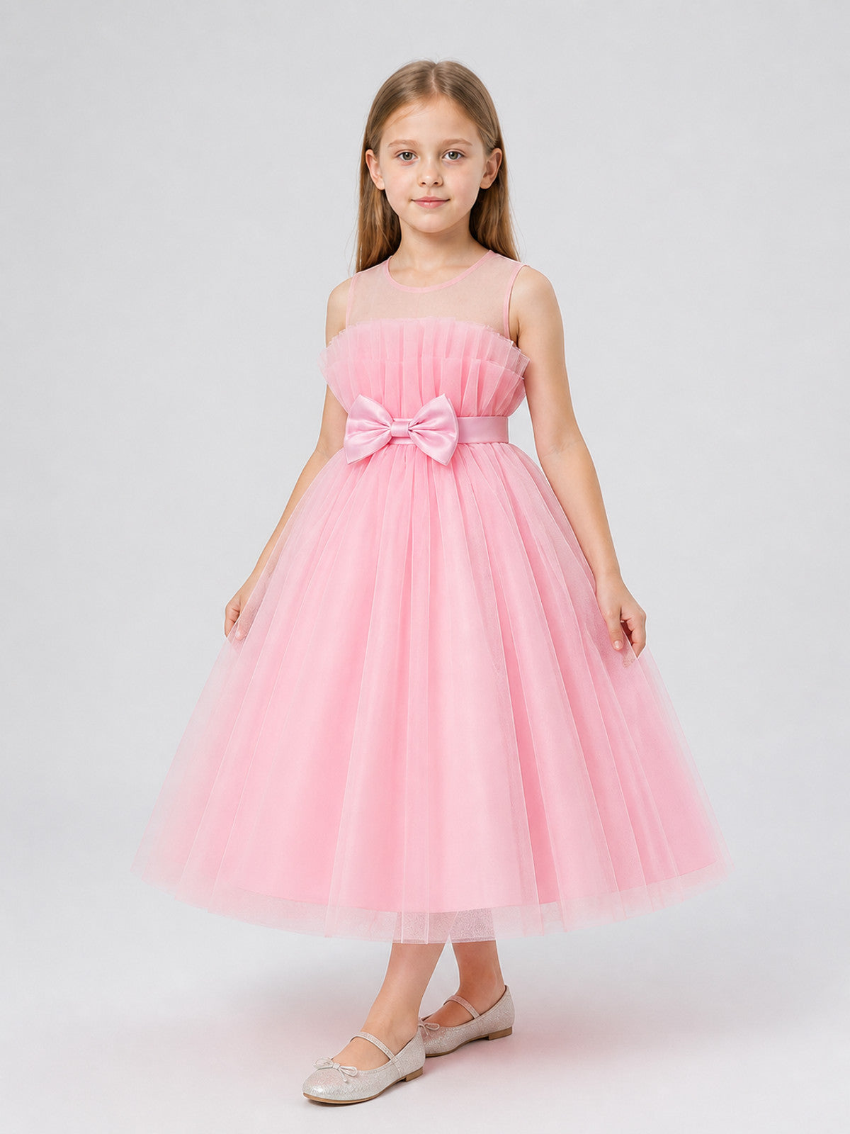 Long Pink Princess Dress with a Bow and Full Skirt Costume Dresses detail