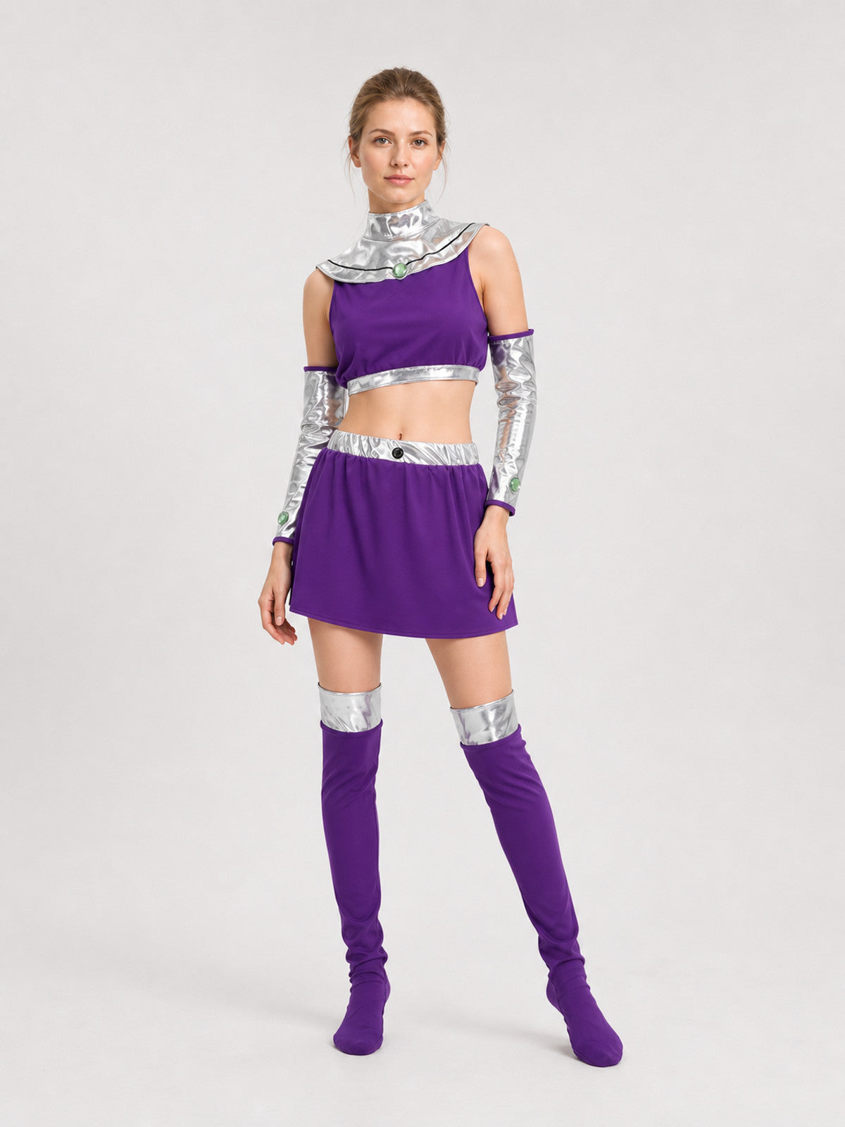 Starfire Cosplay Costume, Top, Skirt, and Accessories