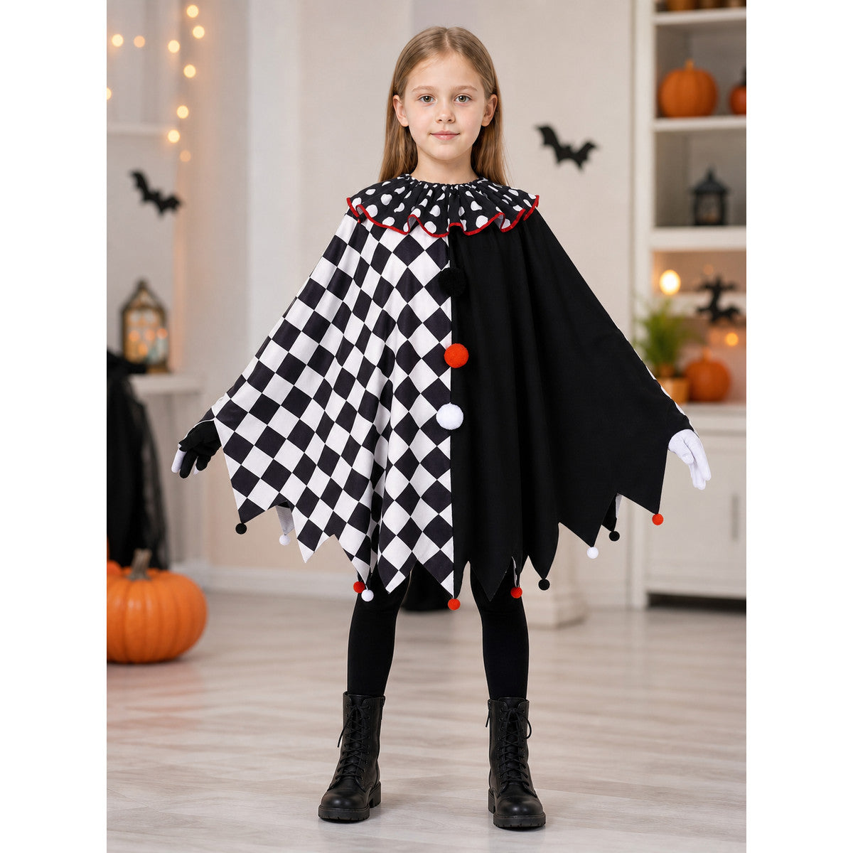 Halloween Clown Costume: Plaid Cape lifestyle view