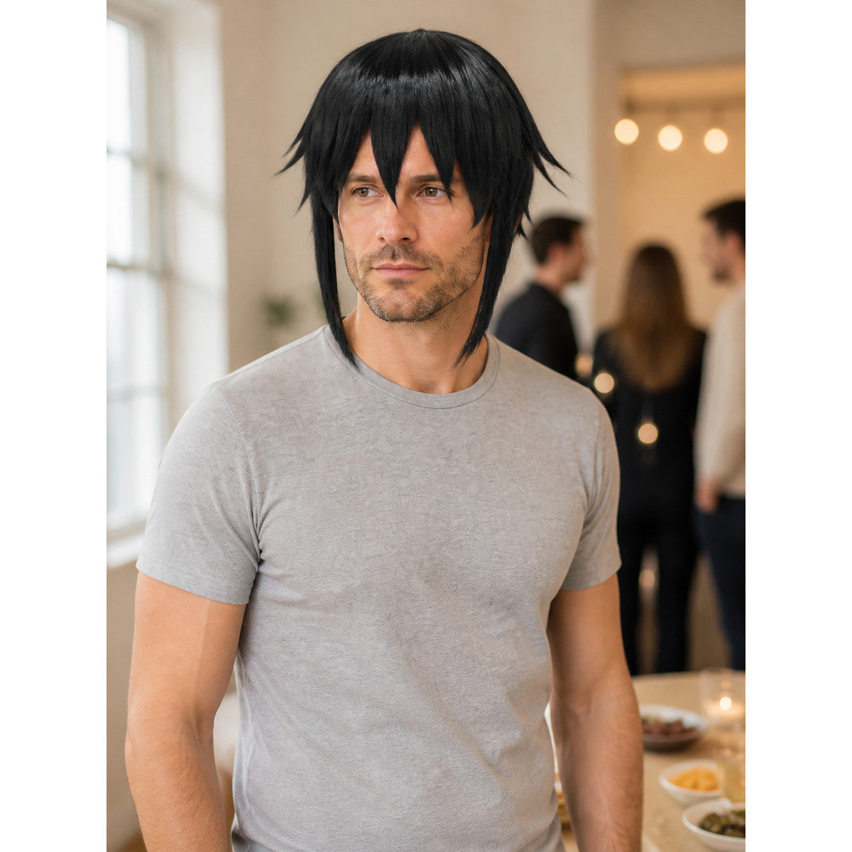 Short Black or Light Gold Carnival Wig lifestyle view