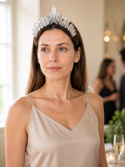 Carnival Crown Headband, White with Clear Details lifestyle view