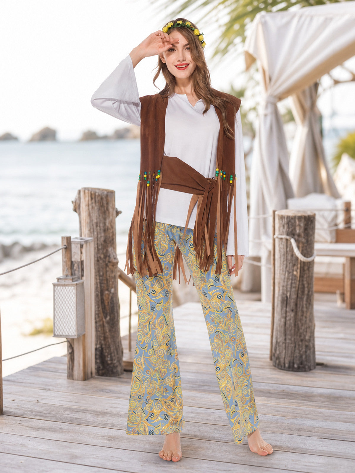 Boho 1970s Hippie-Style Costume with Vest and Pants