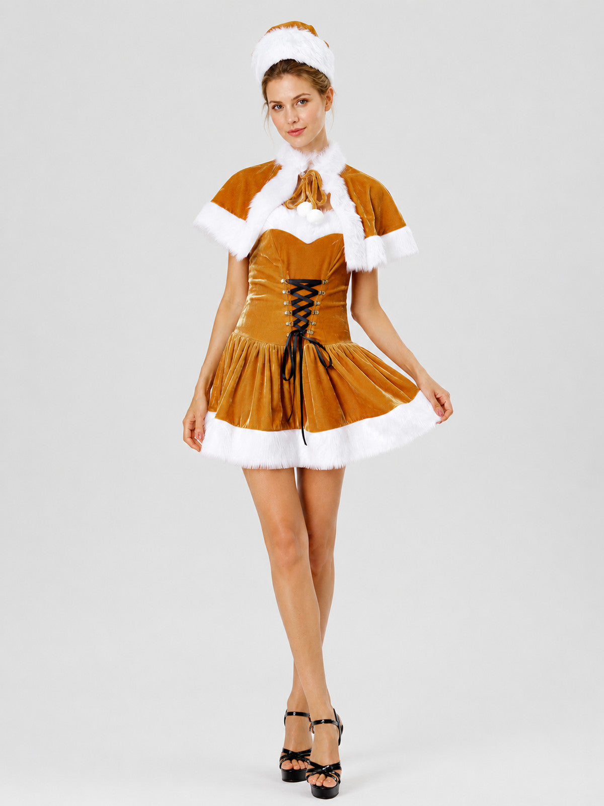 New Year's Carnival Costume with White Faux Fur Trim