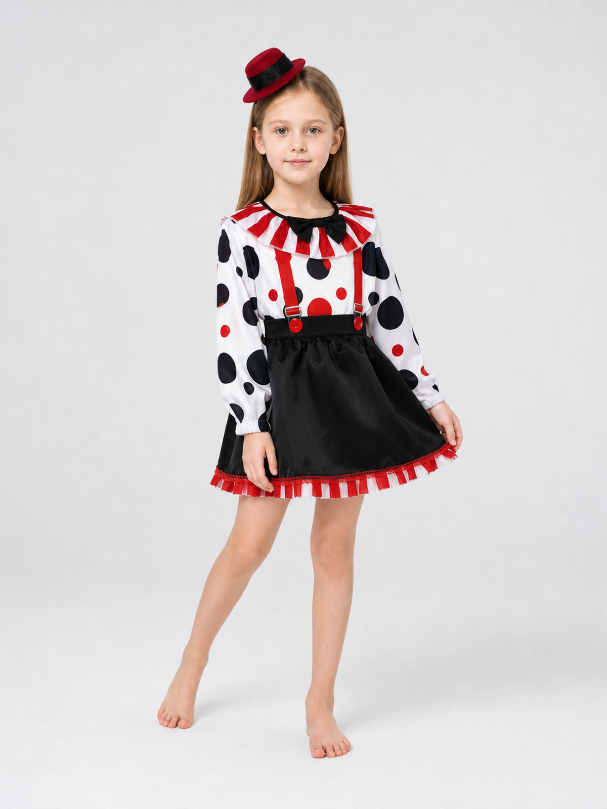 Children's clown costume with skirt and hat for stage performances