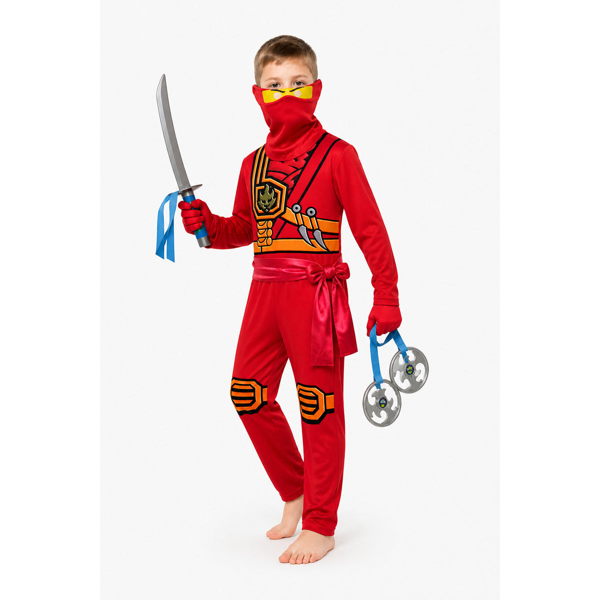 Red Ninja Costume with Sword and Mask for Parties Costume Masks detail