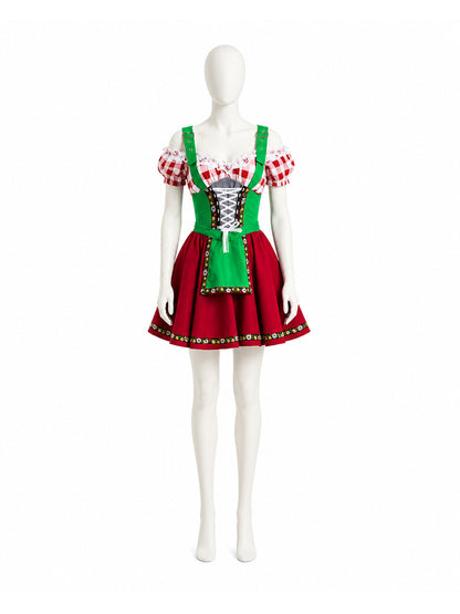 Folk Costume with Red-and-White Plaid for Oktoberfest