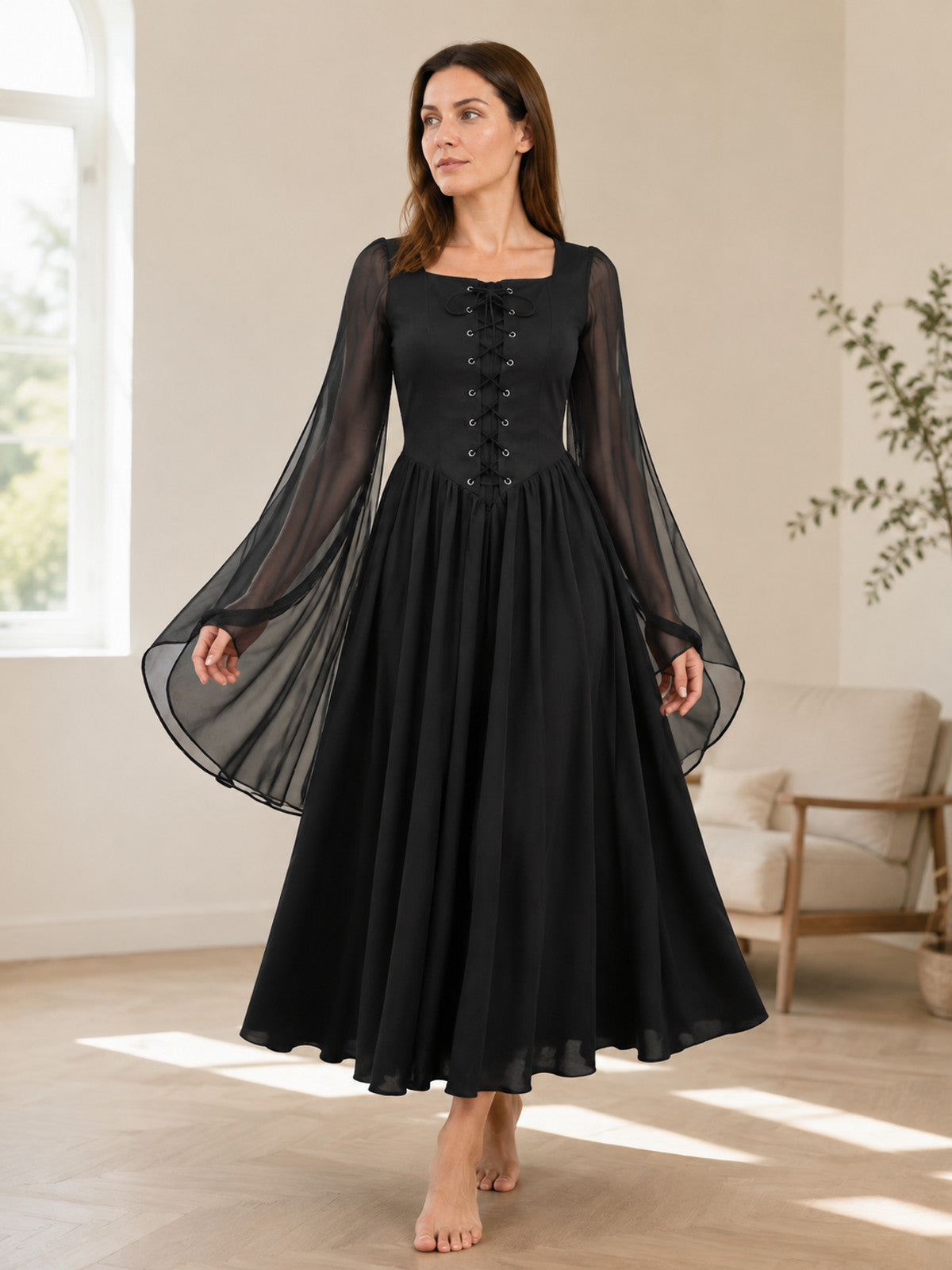 Pirate Medieval Dress with Flared Sleeves lifestyle view