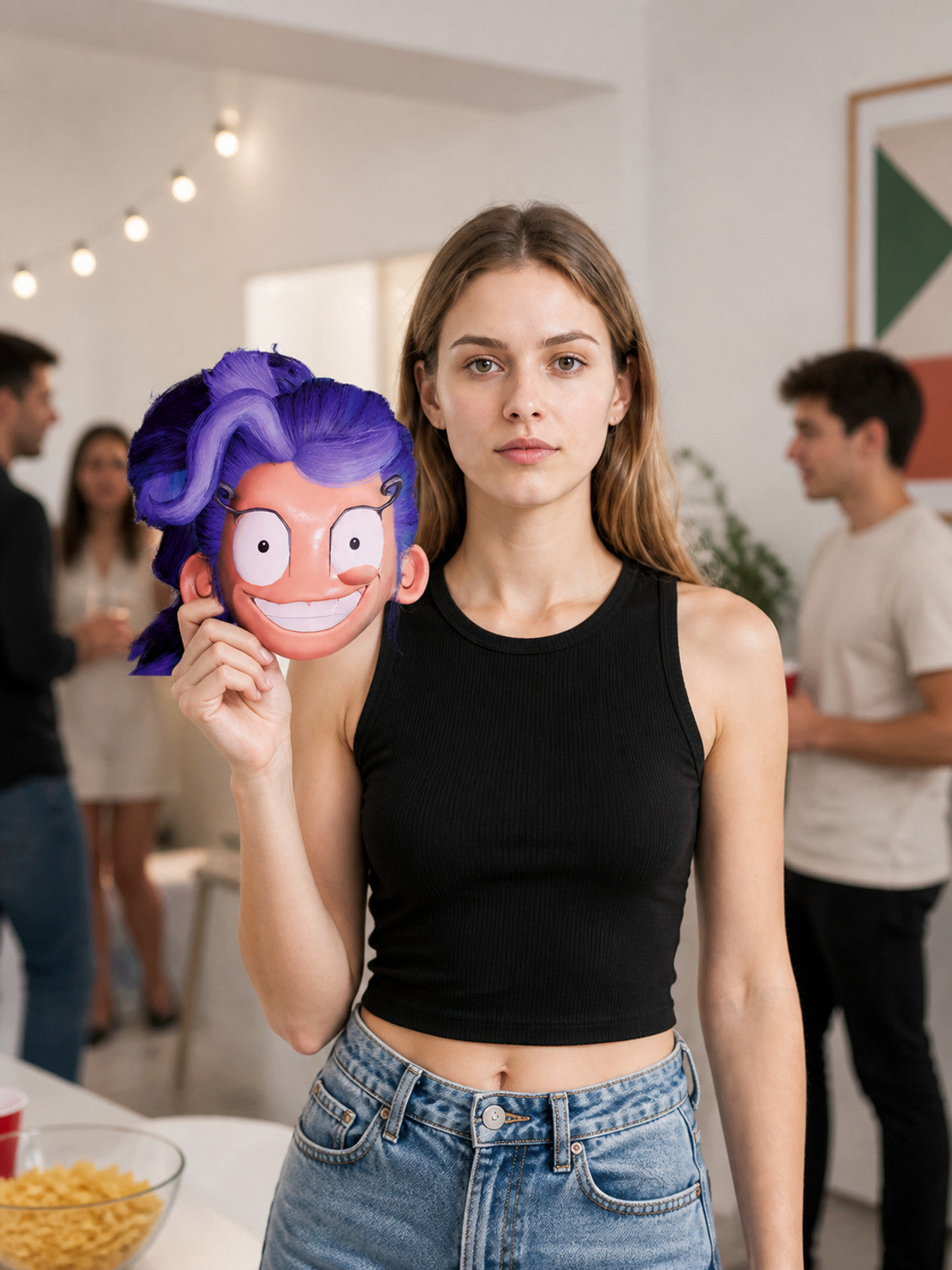 Cosplay Mask with Purple Hair and an Orange Face lifestyle view