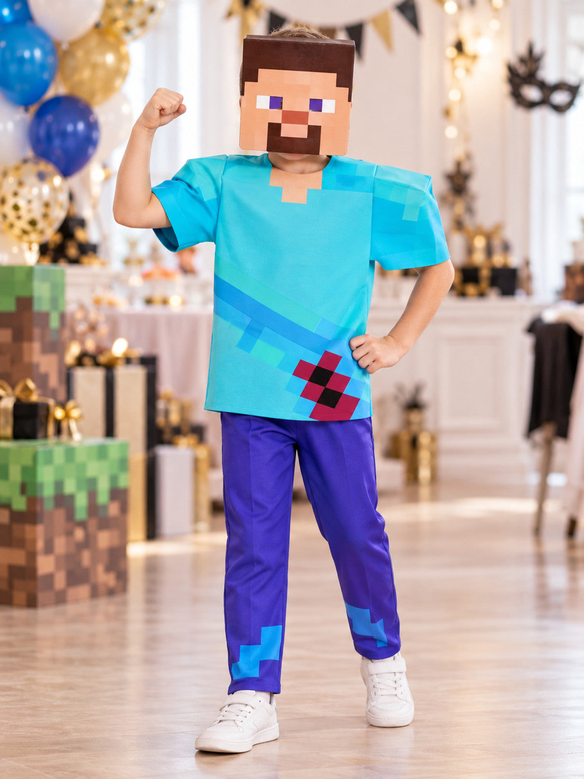 Pixel-Style Carnival Costume with Mask