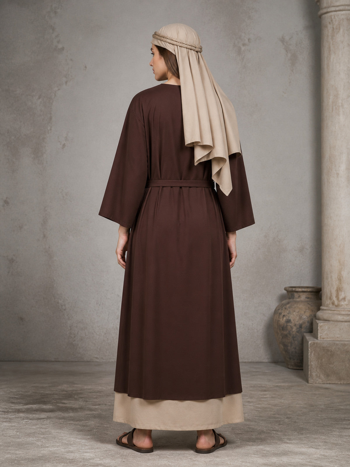 Men's Two-Piece Religious Ceremonial Robe Set - Brown Outer Robe with Beige