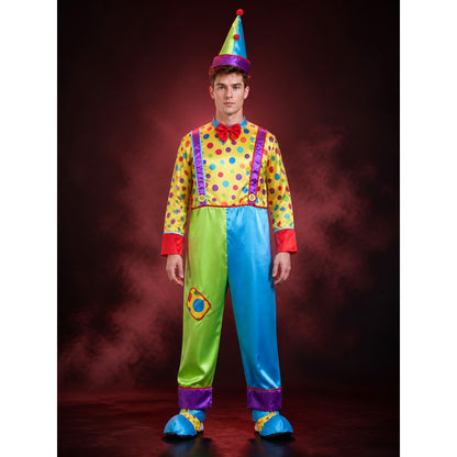 Adult Unisex Clown Jumpsuit Costume, Colorful Dot Print Bodysuit with Matching main product view