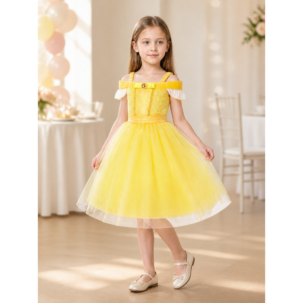 Yellow Princess Costume Dress for Halloween and Cosplay lifestyle view