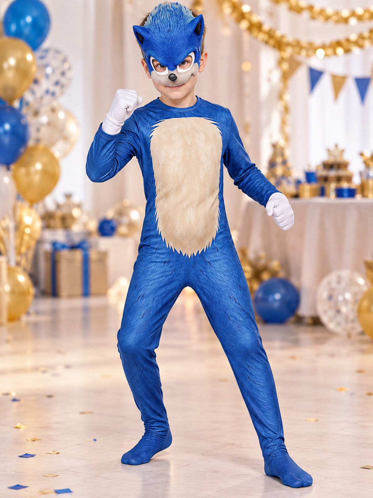 Blue Carnival Costume with Mask and Gloves