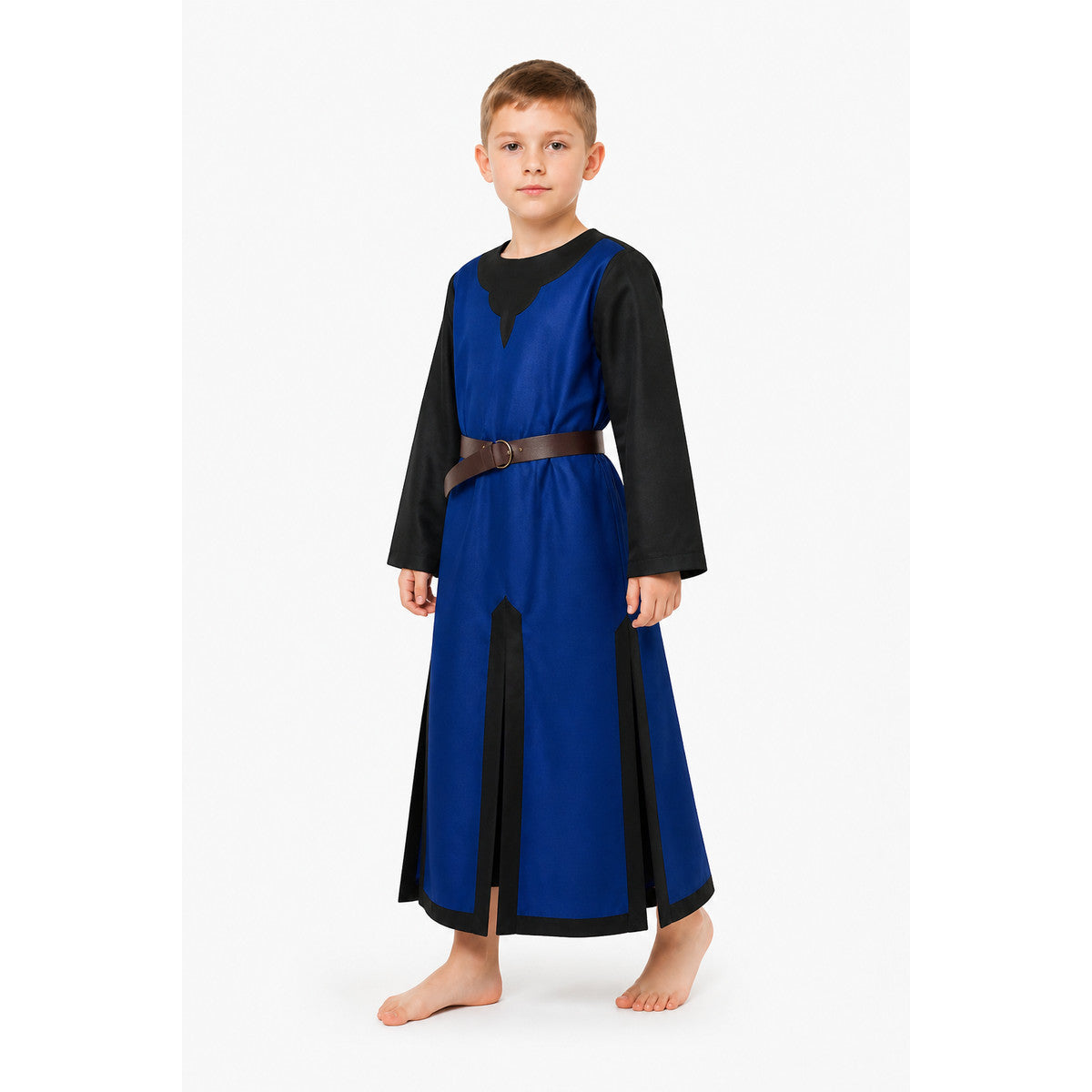 Medieval Blue and Black Robe with Belt Costumes detail