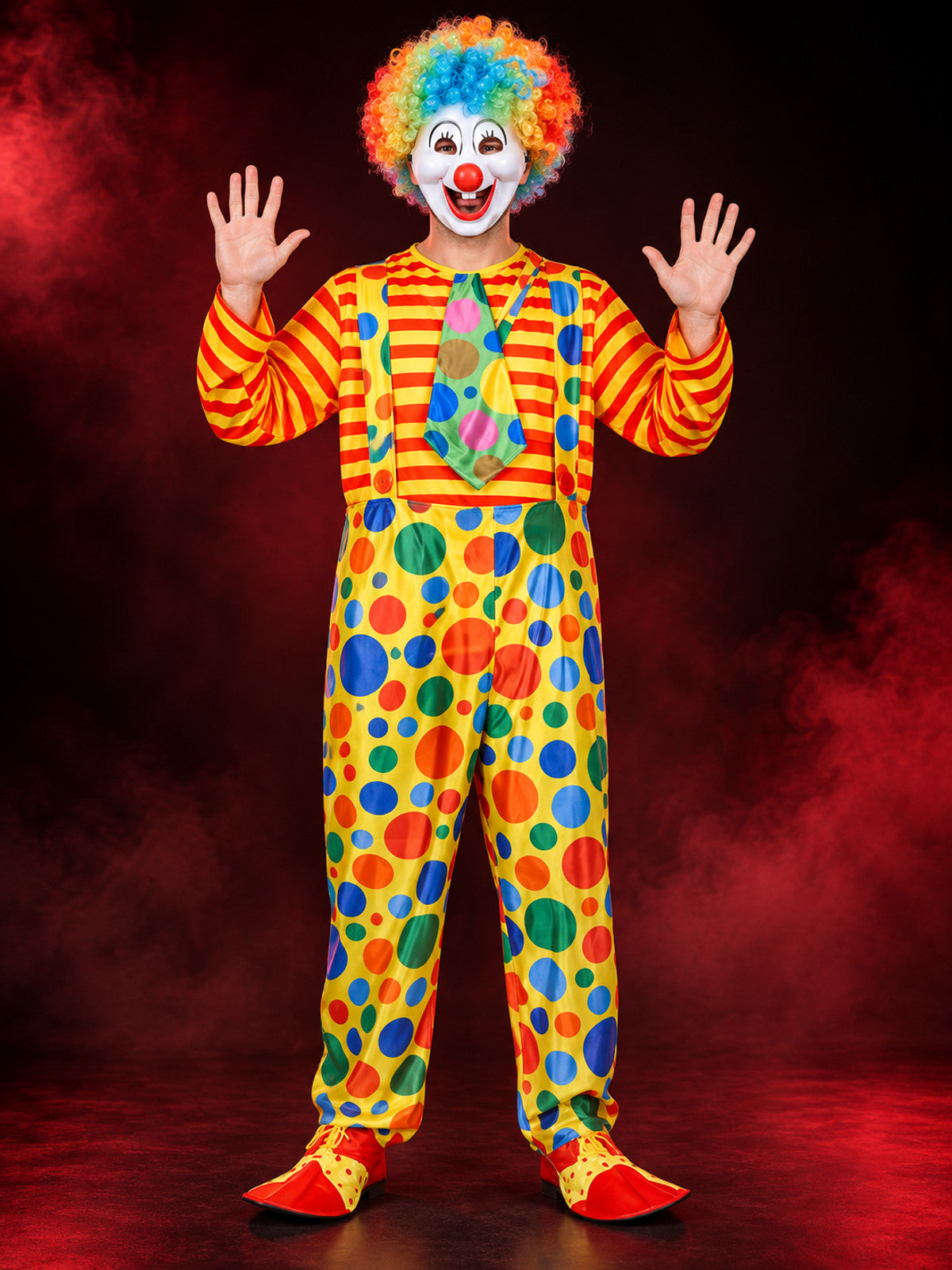 Yellow Clown Costume with Jumpsuit, Wig, and Mask