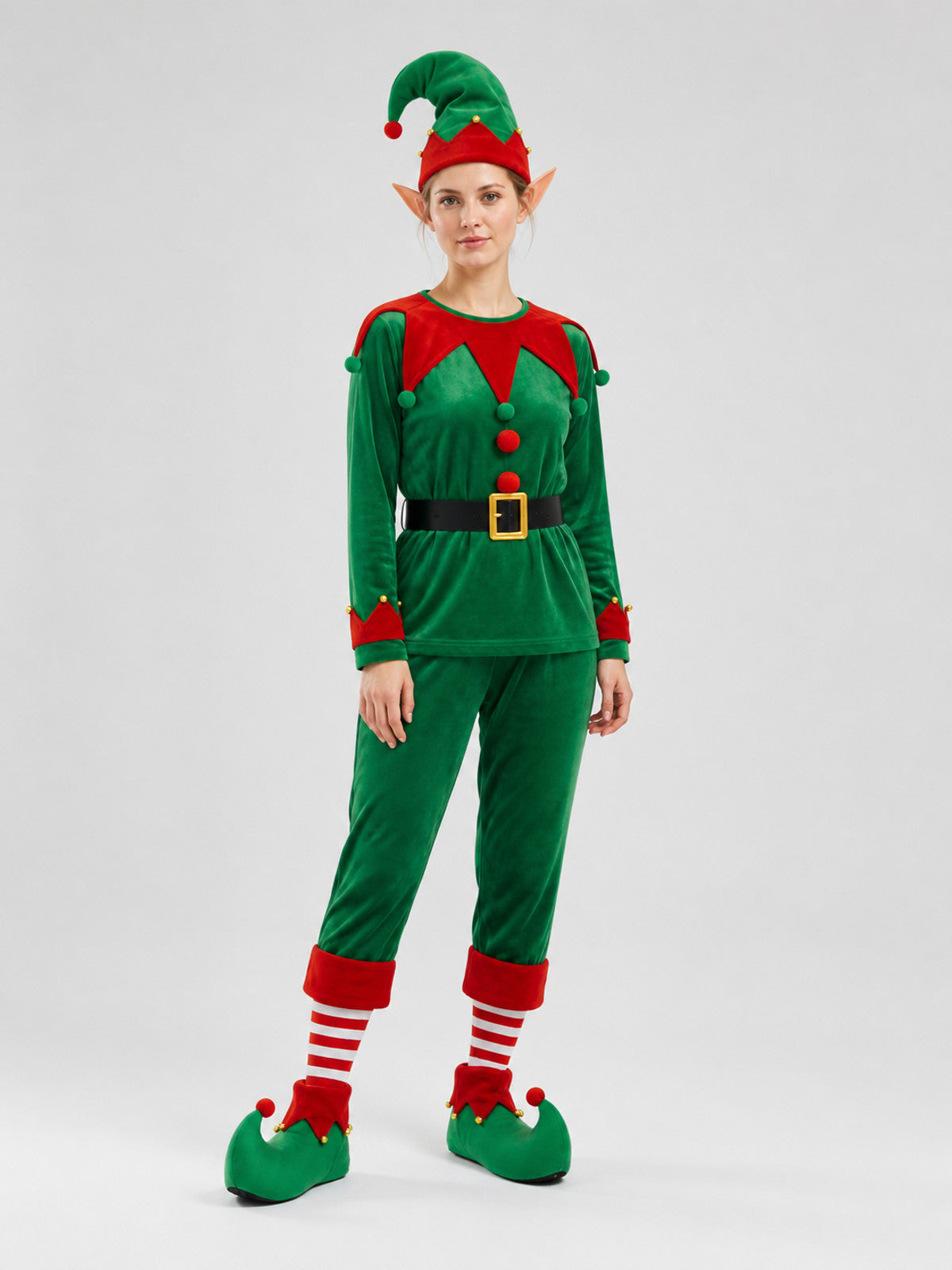 Christmas Elf Costume, Green and Red Set Costumes detail