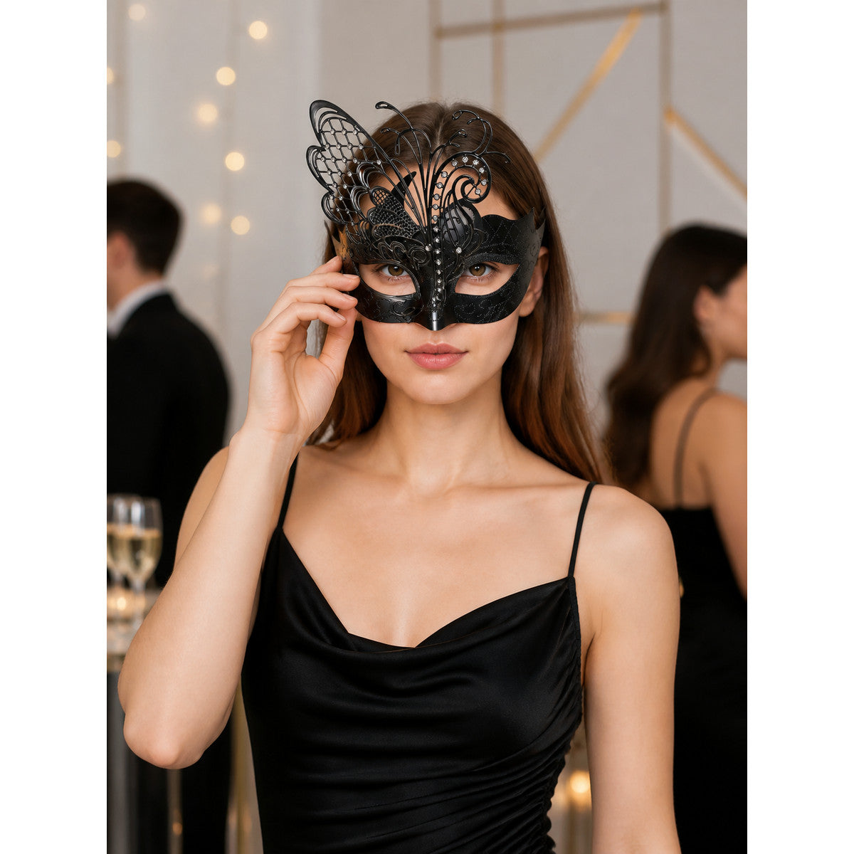 Black Butterfly Carnival Mask for Halloween and Cosplay lifestyle view