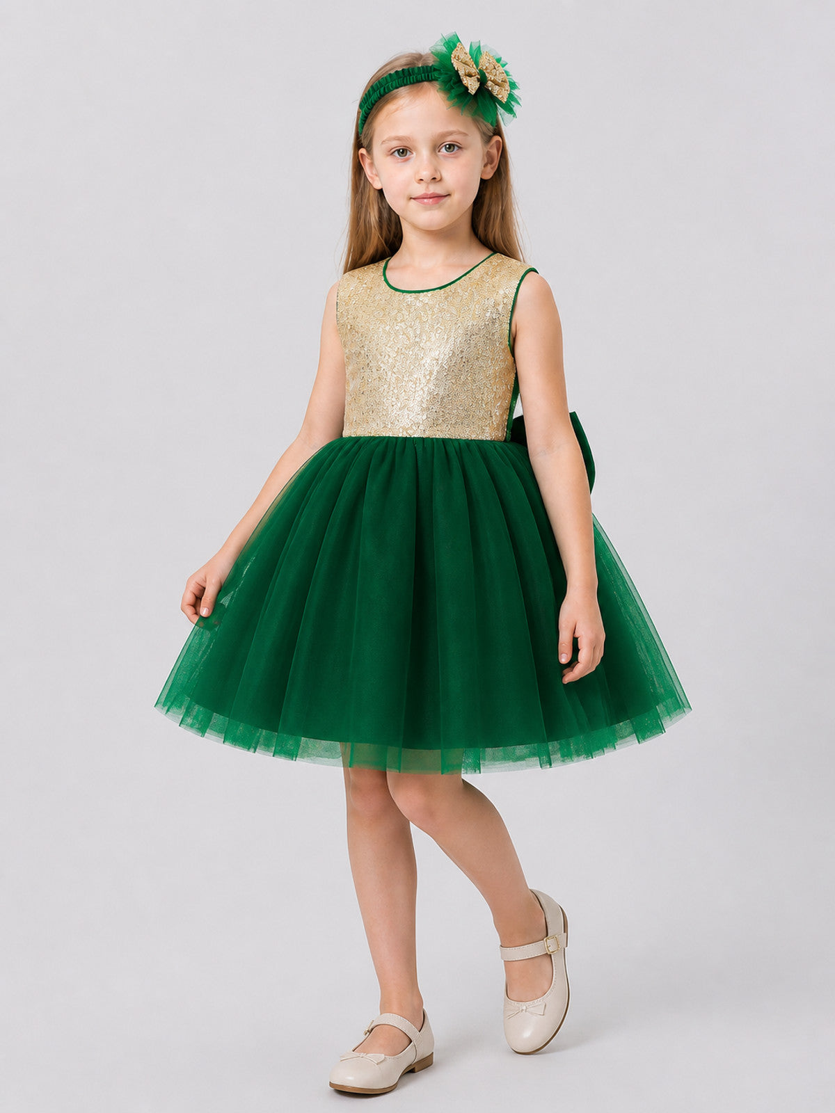 Girls' Princess Dress with Sequins, Bow, and Headband