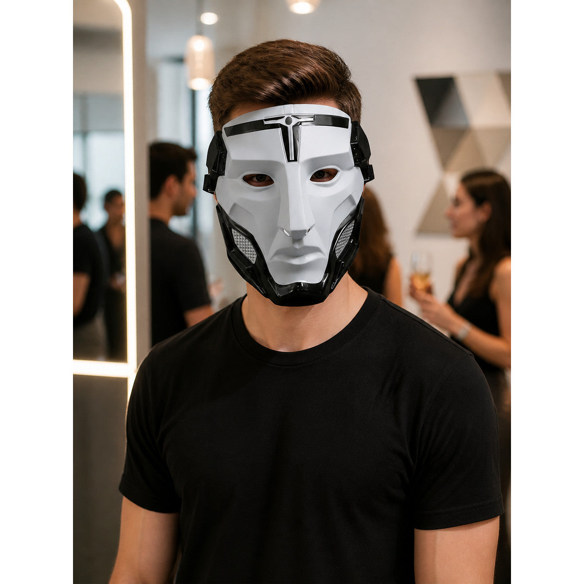 Gray Carnival Mask for Halloween and Cosplay lifestyle view