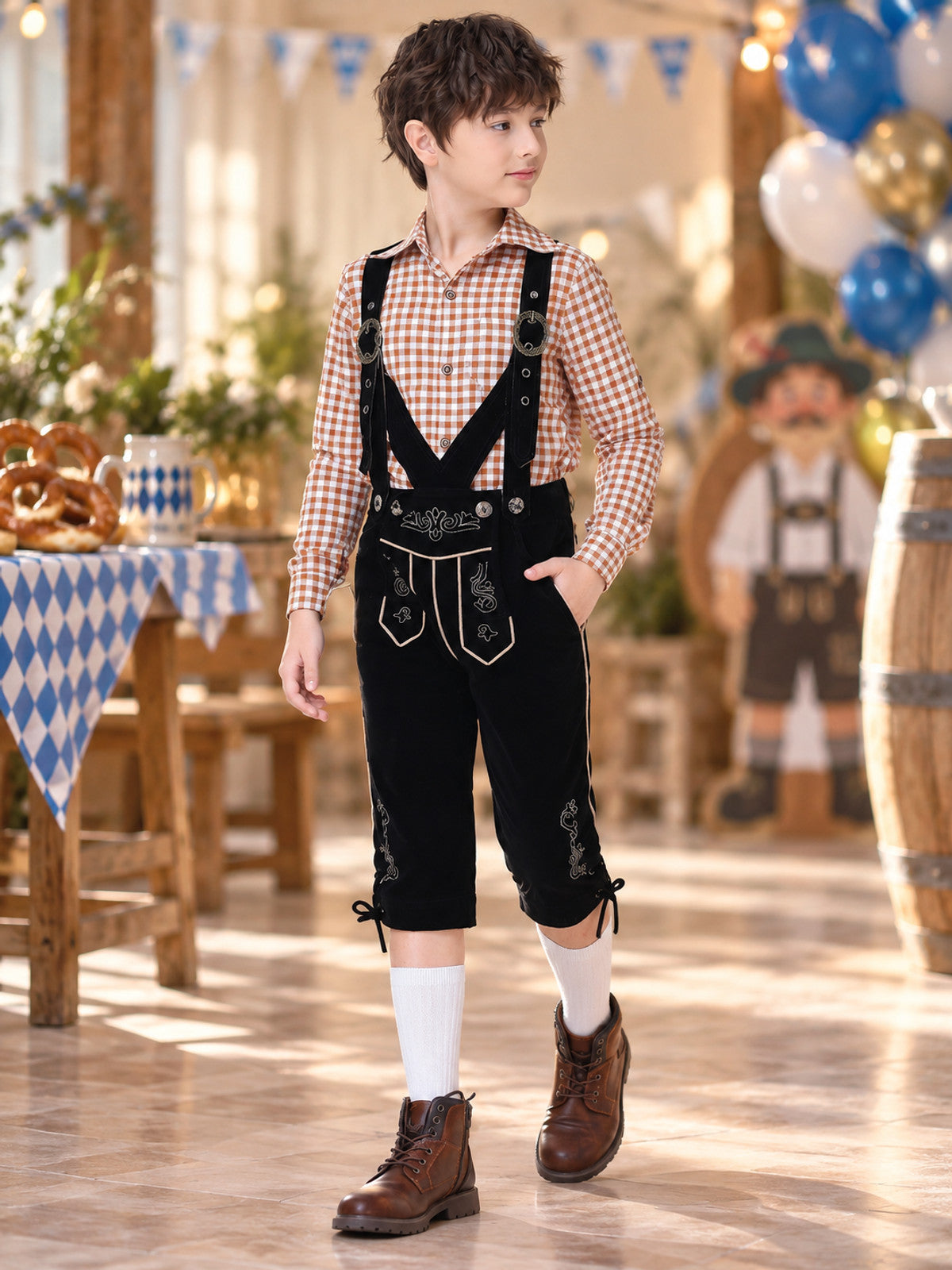 Kids' Bavarian-Style Costume: Plaid Shirt and Pants