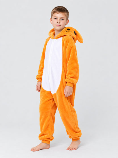 Orange Kigurumi Jumpsuit with Hood and Ears