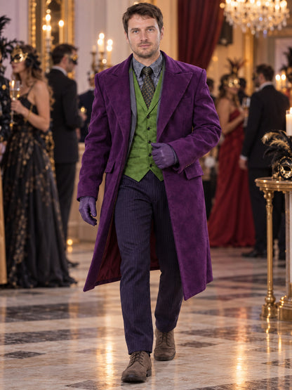 Joker Cosplay Costume: Coat, Vest, Shirt, Pants