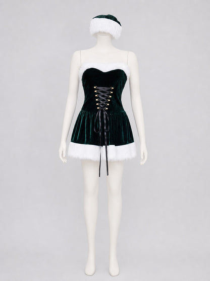 Festive cosplay dress with white trim