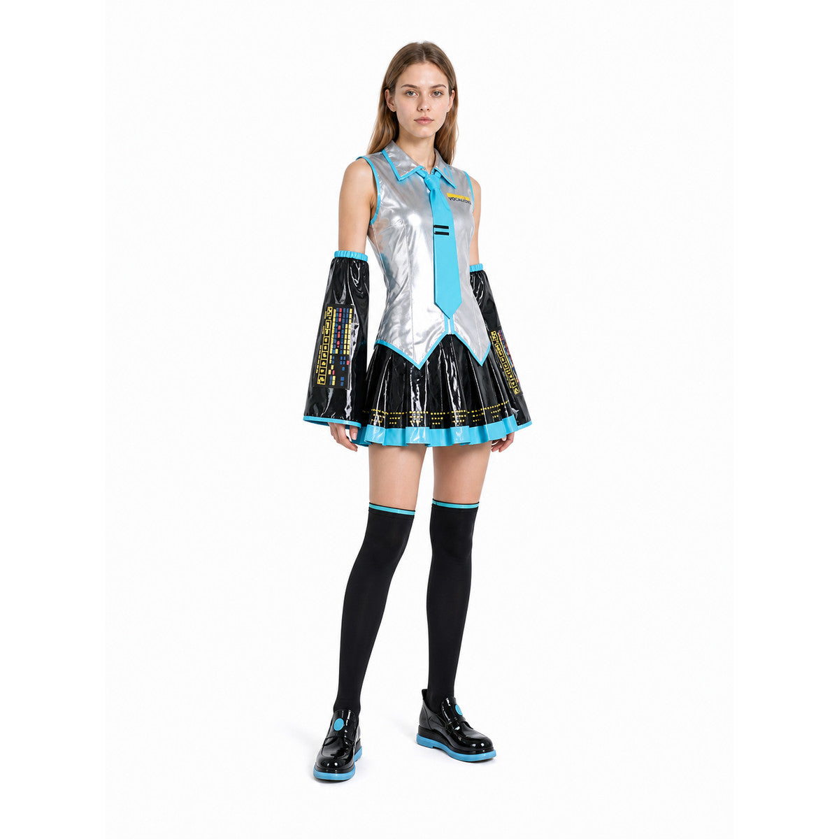 Miku Anime Costume, Silver and Black with Skirt and Leg Warmers Costumes detail