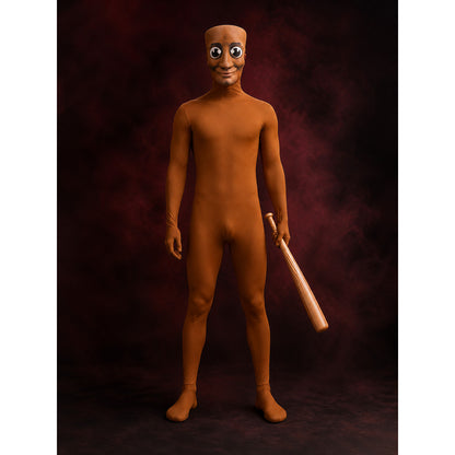 Brown Cartoon Face Bodysuit Costume with Headpiece and Bat for Halloween main product view