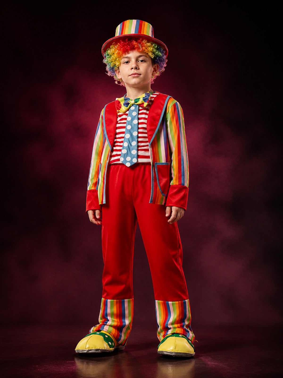 Kids' Multicolor Clown Circus Costume Set with Hat, Long-Sleeve Outfit main product view