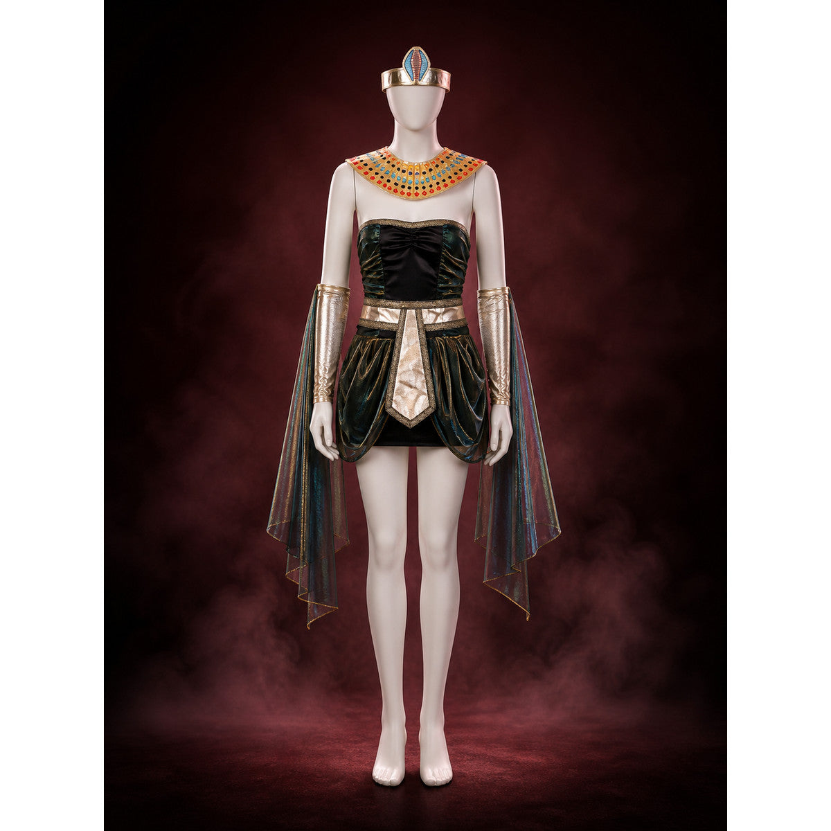 Egyptian Cleopatra Costume Dress Set with Headpiece, Shawl, Sleeves and Belt main product view