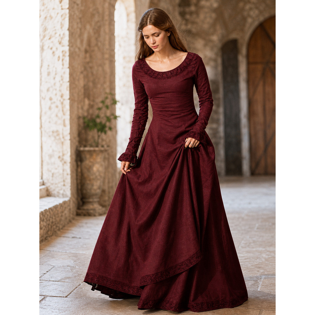 Black Medieval Maxi Dress with Long Sleeves