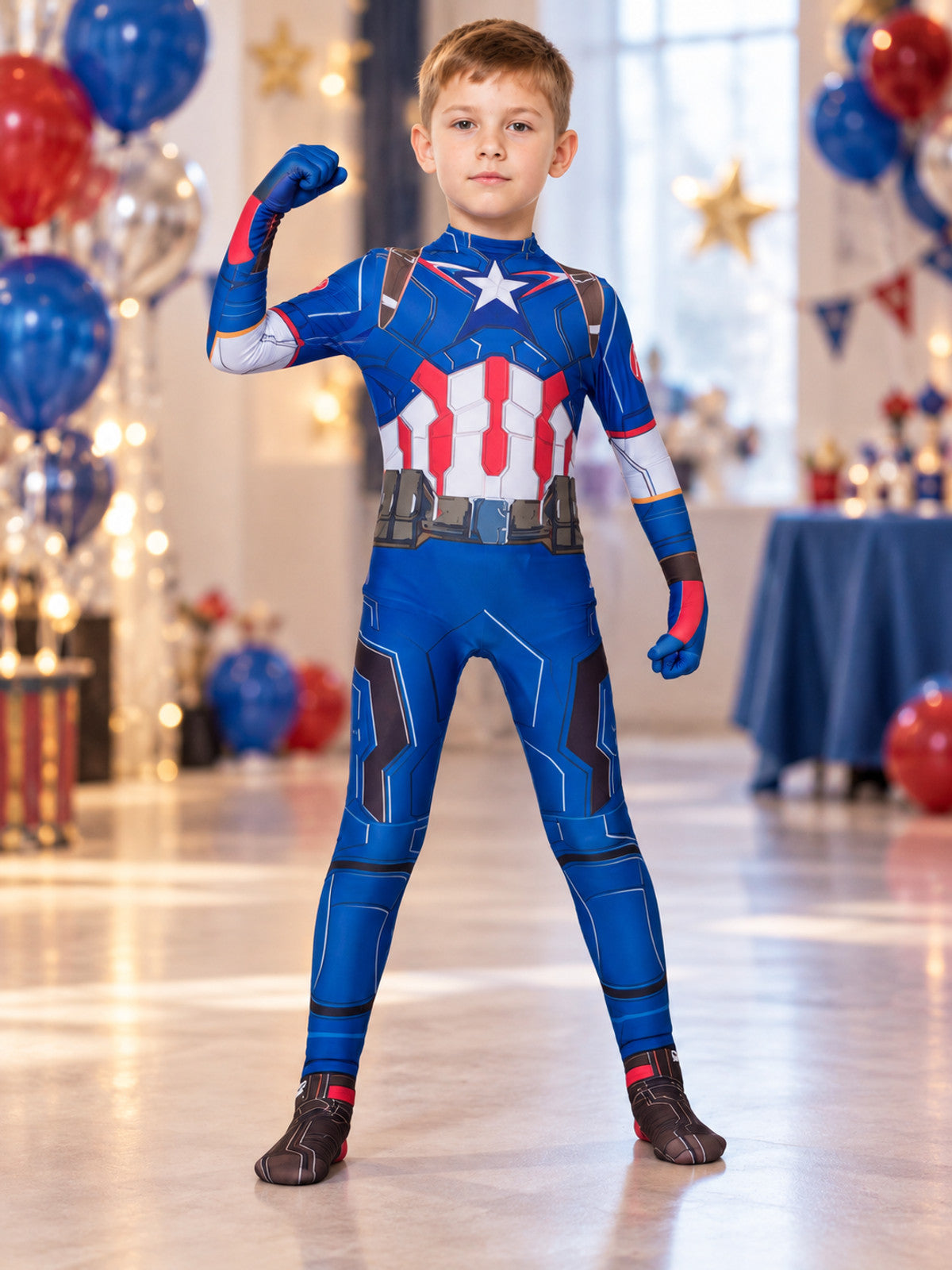 Blue Superhero Costume for Cosplay with a Star
