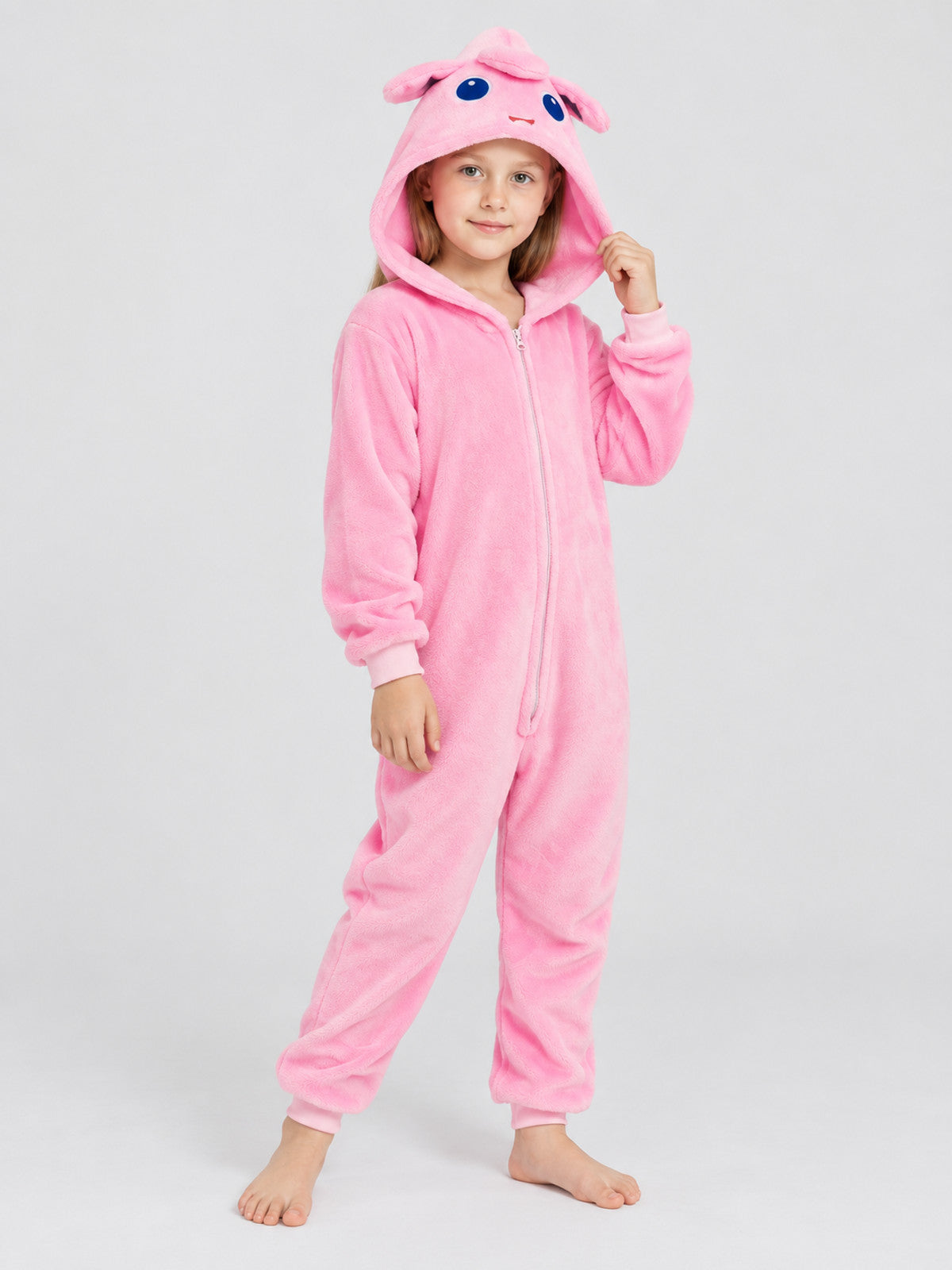 Kids' Pink Hooded Pajama Jumpsuit with Ears